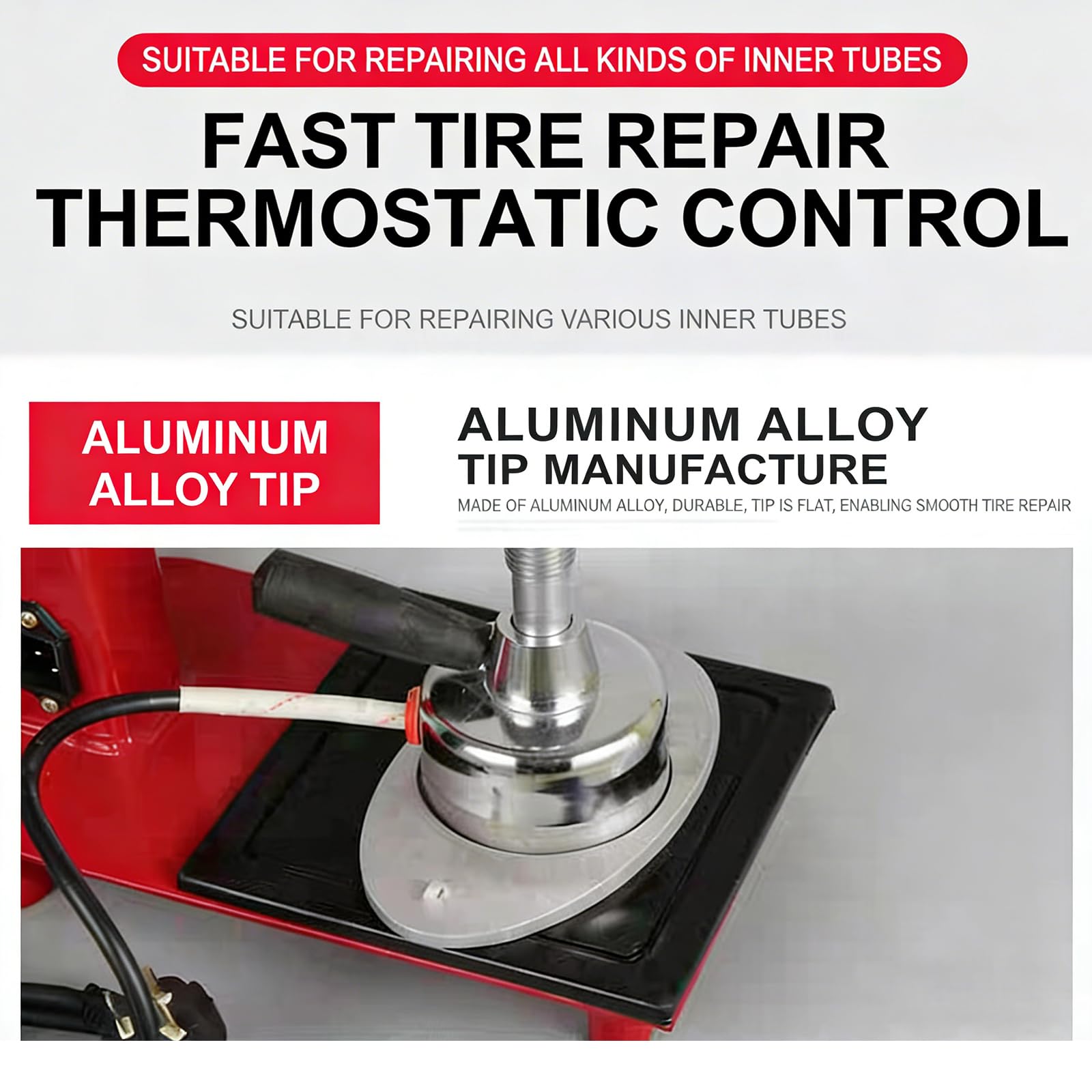 Vulcanizzatrice per Pneumatici, Macchina per La Riparazione di Pneumatici a Temperatura Costante, Controllo della Temperatura (140-165 °C), Timer Massimo di 7 Minuti, per Camere d'Aria di Moto