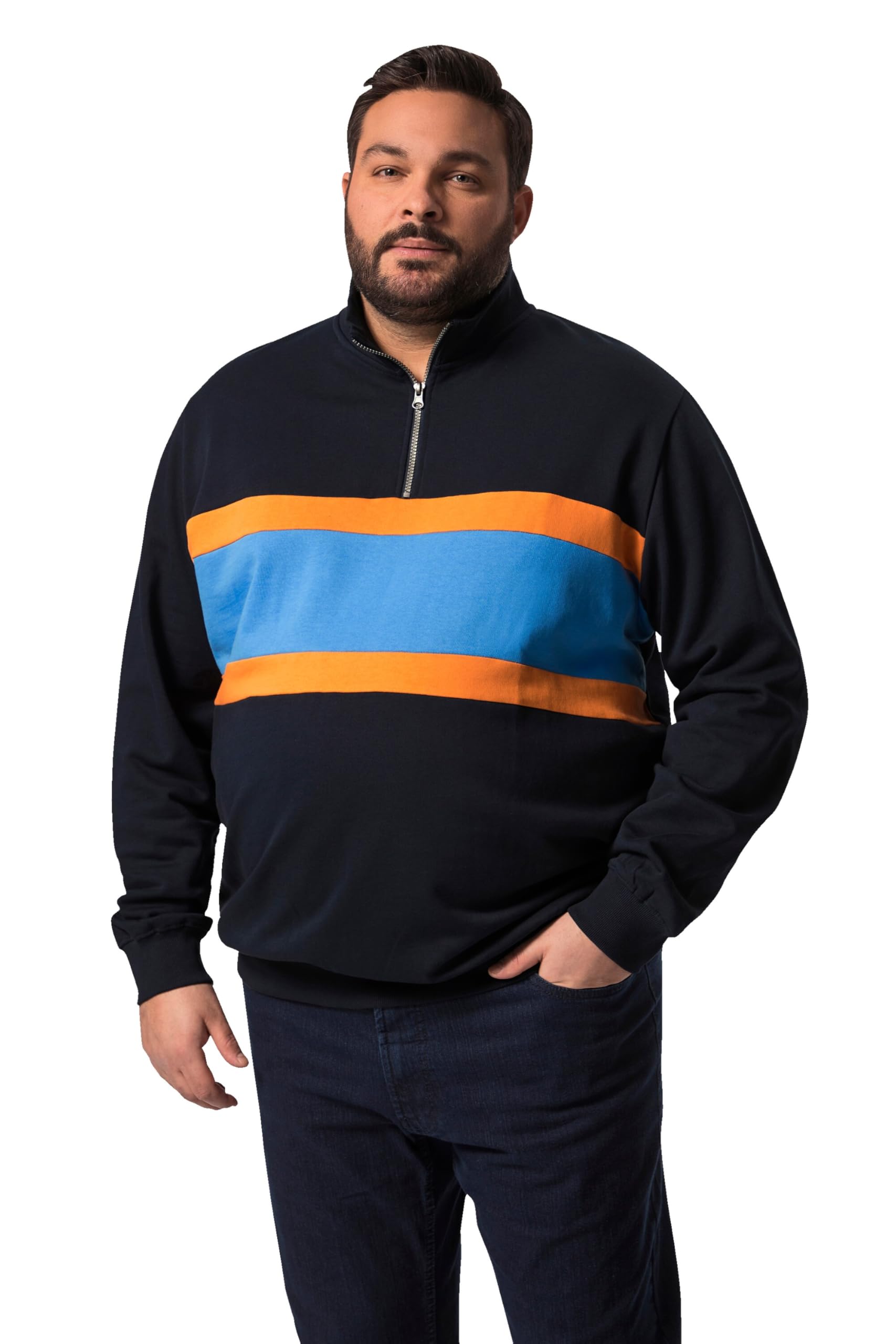 Boston Park Herren große Größen Übergrößen Menswear L-8XL Sweatshirt, breiter Streifen, Stehkragen 830556