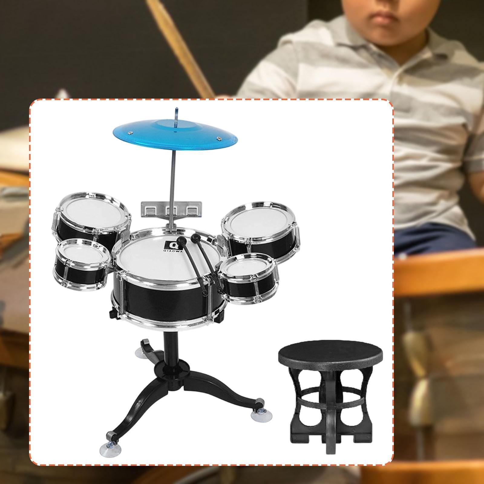 Kids Drum Set Batteria Didattica Bambini Percussioni Giocattolo Strumento Musicale Materiale Sicuro Adatto a Regalo Casa Scuola, Nero