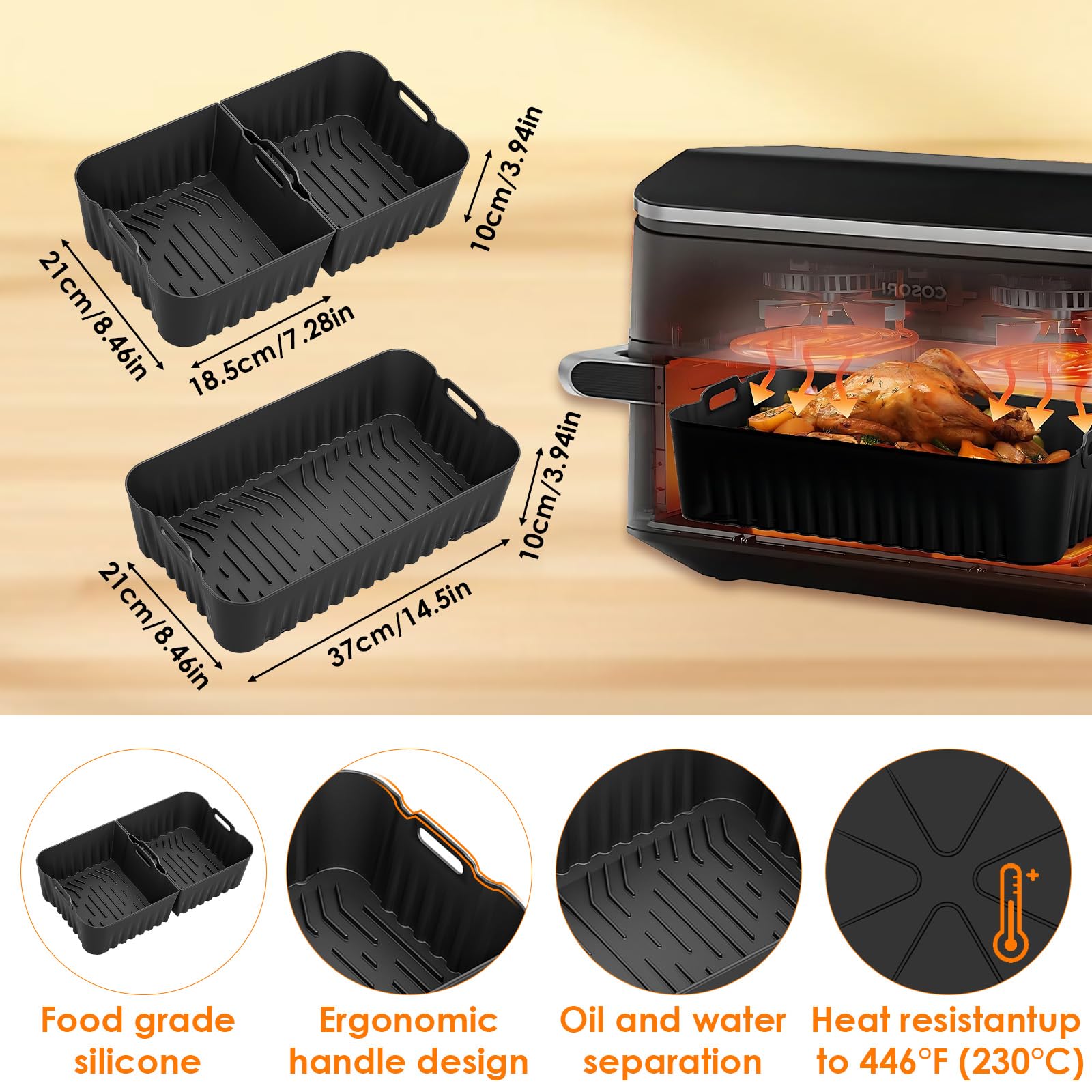 Moule Silicone Air Fryer Accessoires pour COSORI Dual Zone 10L Twinfry Airfryer- 1x10L + 2x5L Réutilisable Silicone Réutilisable Plat, Grille Racks, Paniers à Friture, Grille de Grille (Cosori 10l)