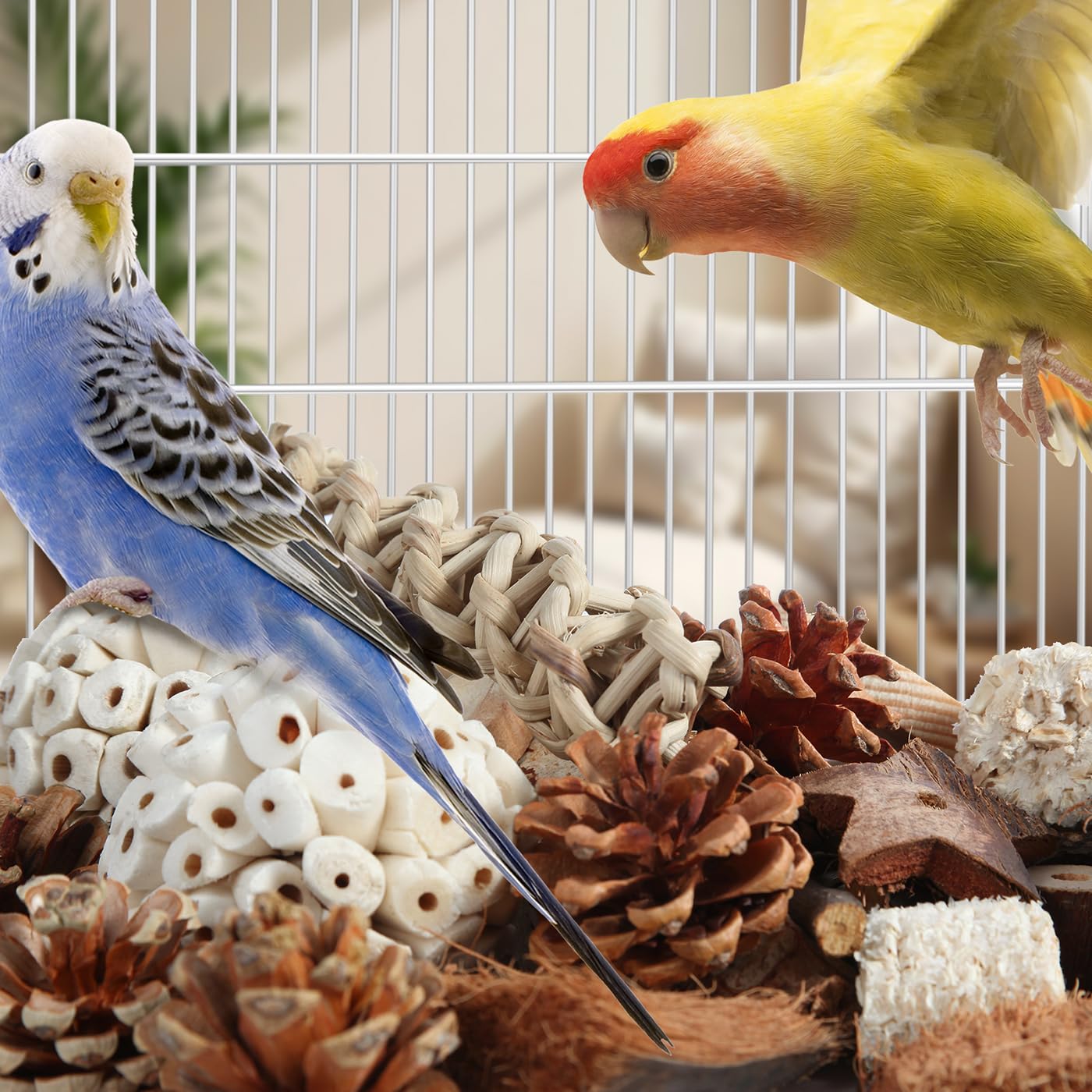 Kyouki Vogelspielzeug, Papageienspielzeug, natürliches Vogelfutterkasten, Fußspielzeug für Sittiche, Nymphensittiche, Sittiche, Liebesvögel und andere kleine bis mittelgroße Vögel (groß)