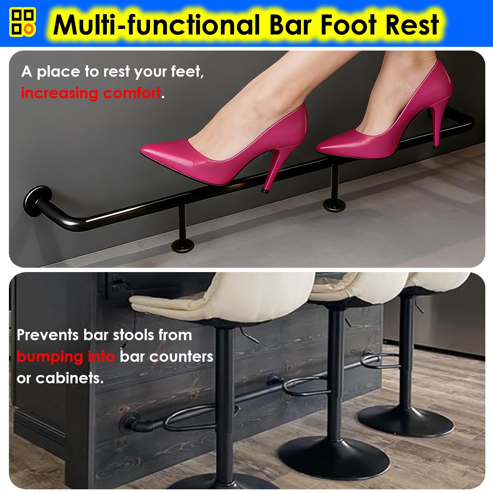 Pedana poggiapiedi da Bar, Kit modulare Regolabile in Acciaio Inox da 3-3,3 Metri - Include Tubi, staffe e connettori per Isole Cucina, gallerie e banconi Cassa