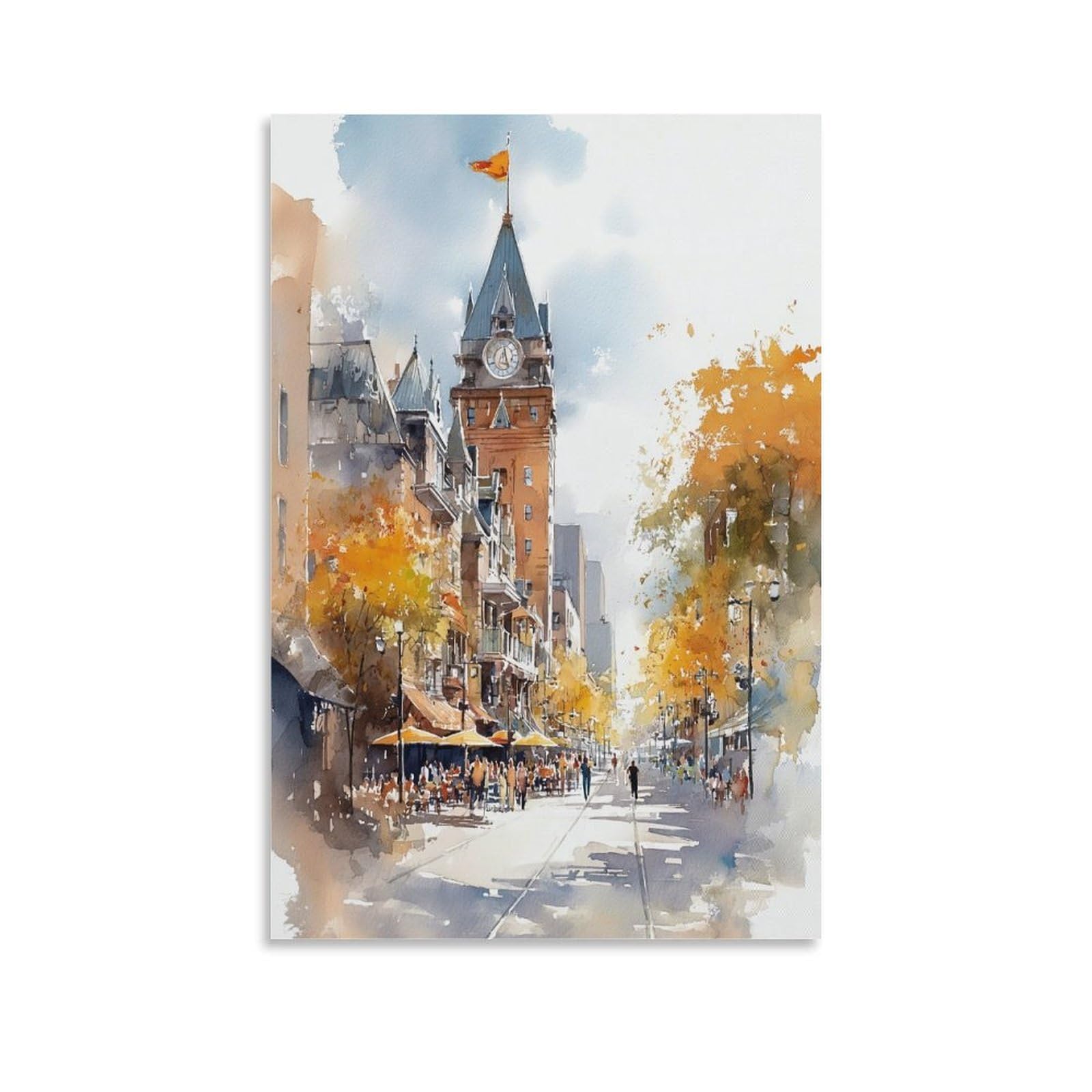XWYMXZ Montreal Quebec 20x30inch(50x75cm) Vintage Travel Poster Watercolor Canvas Art