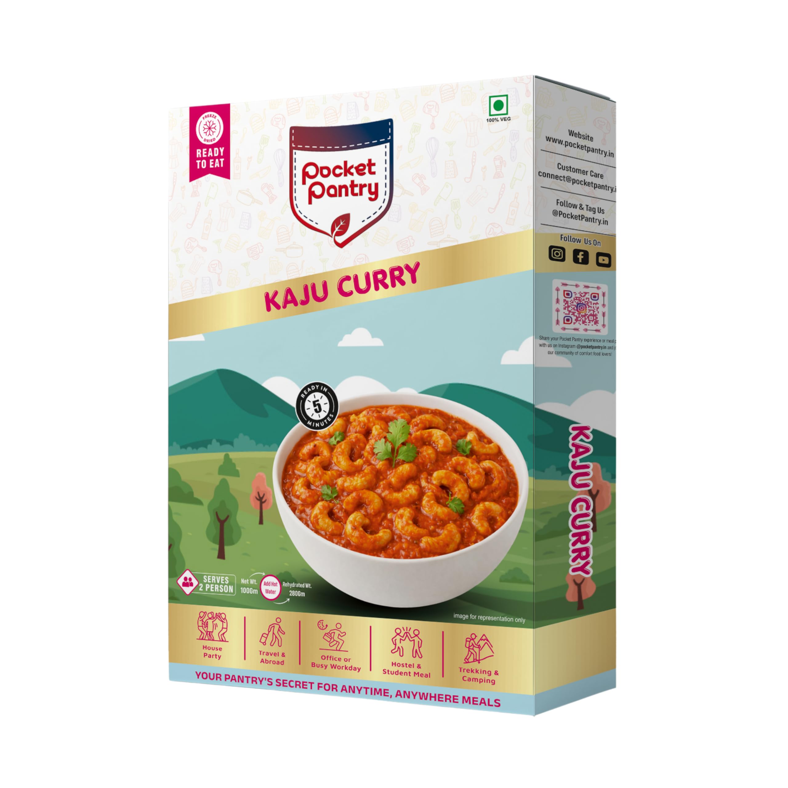 Ready to Eat Kaju Curry | Freeze Dried | Rehydrates to 300gm | No Palm Oil, No Preservatives | 100% Natural | Dry Wt 100g | Serves 2 | Instant Meal