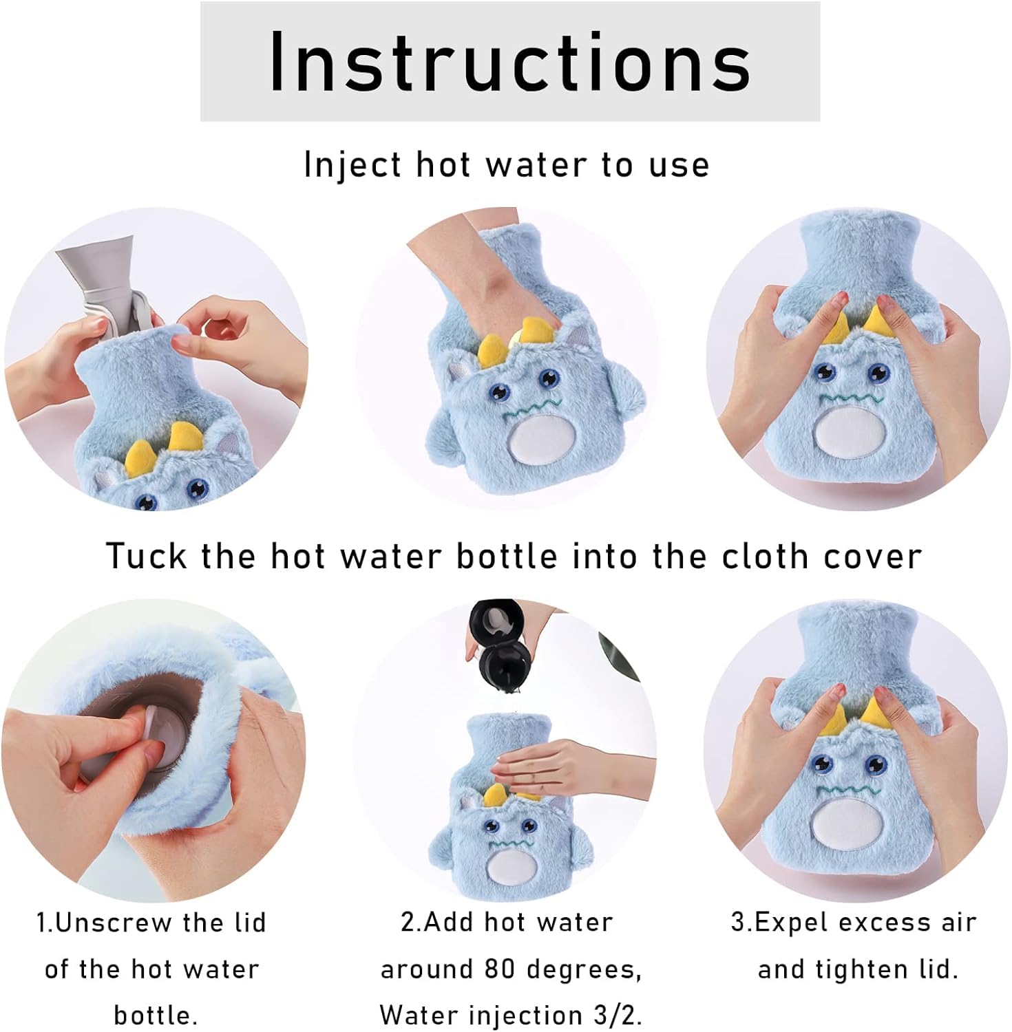 COSKIRA 1000ML Cartoon Hot Cold Pack for Pain Hot Water Bottle with Cover, Large Hot Water Bag and Soft Cover, Ideal for Pain Relief, Bag for Pain Relief, Neck and Shoulders, Feet Warmer, Menstrual -1 - Image 6 thumbnail
