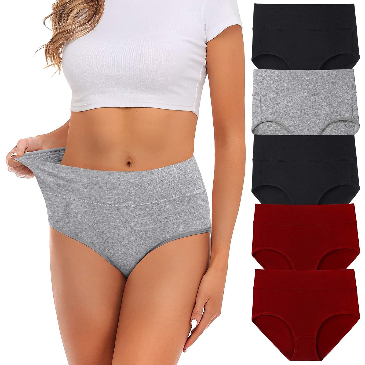 Womens Underwear Cotton Mid Waist No Muffin Top Full Coverage Brief Ladies Panties Lingerie Undergarments for Women Multipack