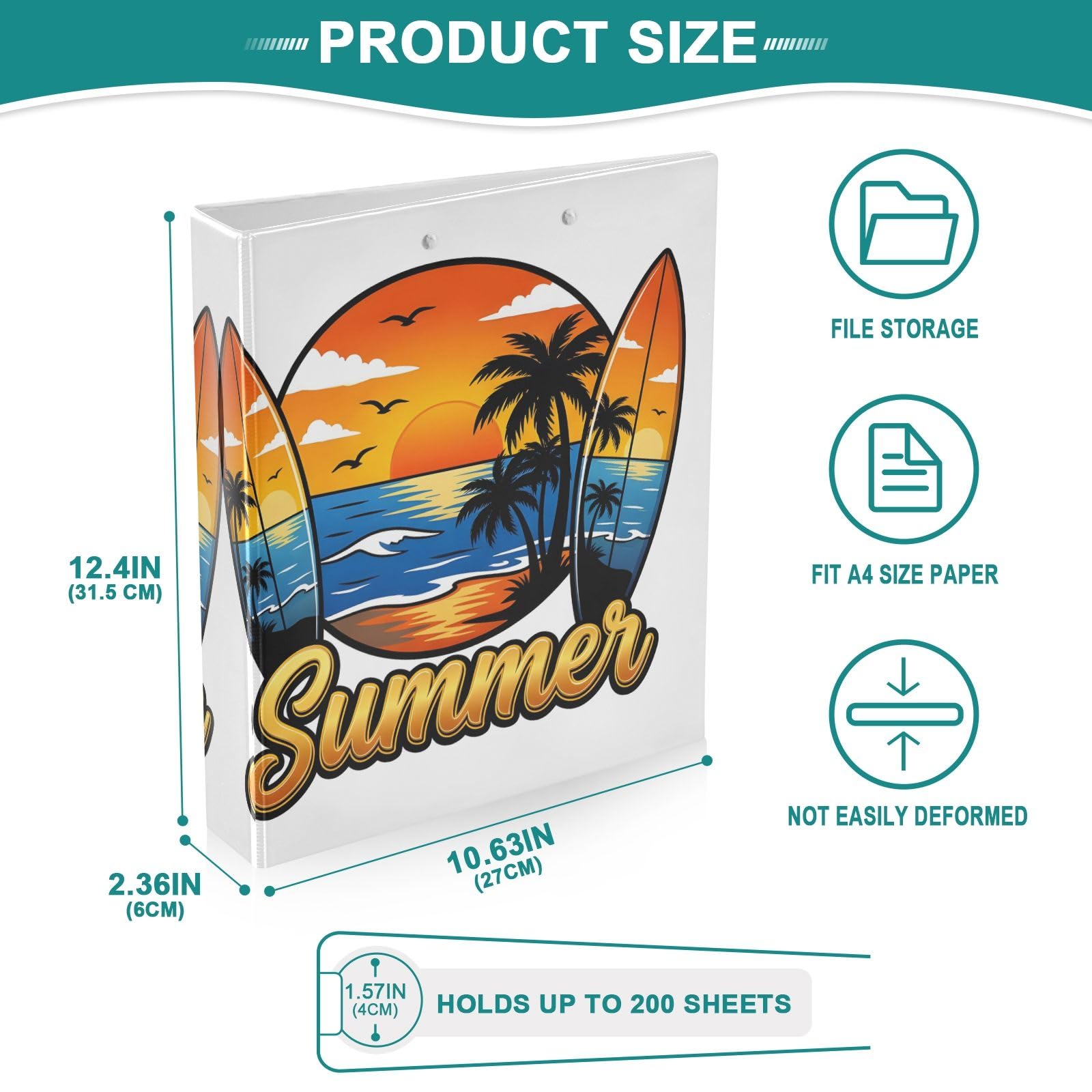 Raccoglitore a 3 anelli Sunset by The Seaside, 3,8 cm, contiene 200 fogli, 3 raccoglitori ad anelli con clip in metallo antiscivolo