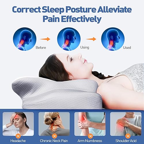 Miniatura 3 de Almohada cervical cervical para aliviar el dolor, almohada ergonómica para dormir de lado para soporte de cuello, almohada de contorno ortopédica