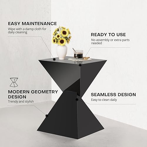 Miniatura 4 de BECHAEO Mesa auxiliar de acrílico negro de 12.6 pulgadas, diseño irregular ligero, mesa auxiliar moderna para espacios pequeños, mesita de noche