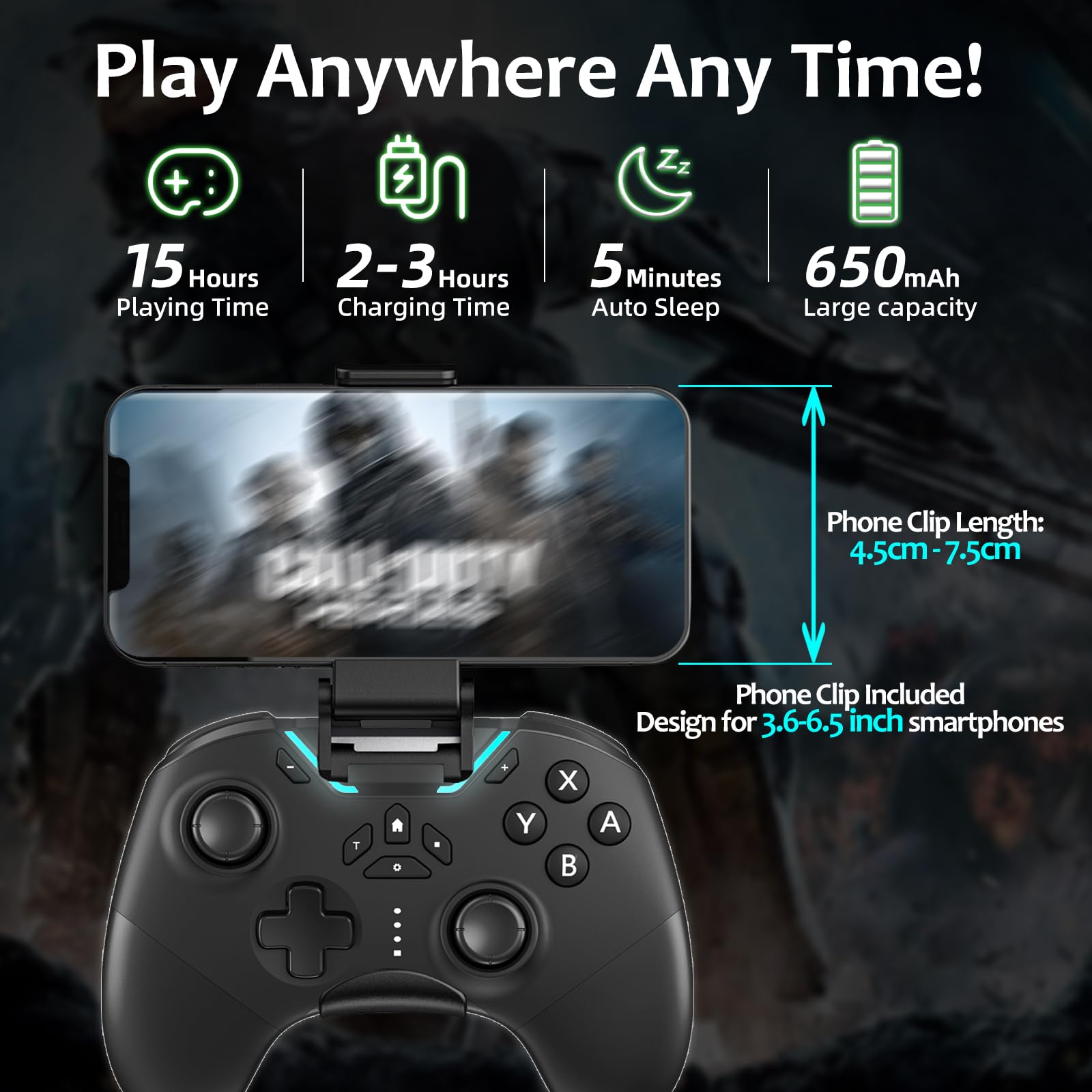 Hall Effect Bluetooth Controller for Switch/PC/iPhone/Android/TV/Steam, Pro Wireless Game Controller Remote Gamepad with Phone Clip with Hall Joystick/Lock Speed/6-Axis Gyro/Dual Motors/Turbo/Macro