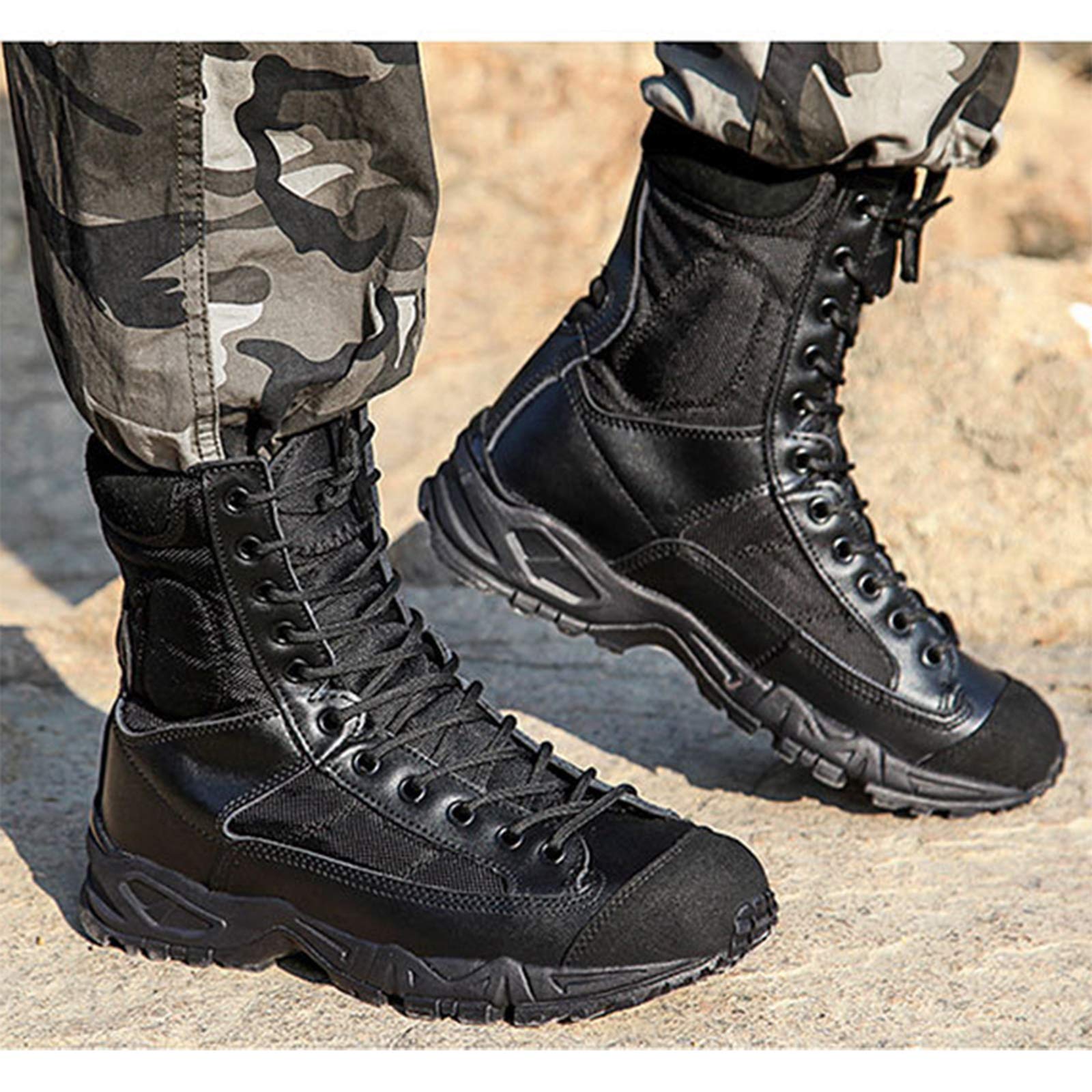 De los Hombres Botines ultraligeros Bota de Combate del ejército de tácticas Militares Transpirables Botas de Desierto para Senderismo al Aire Libre Cabeza anticolisión,Black-40