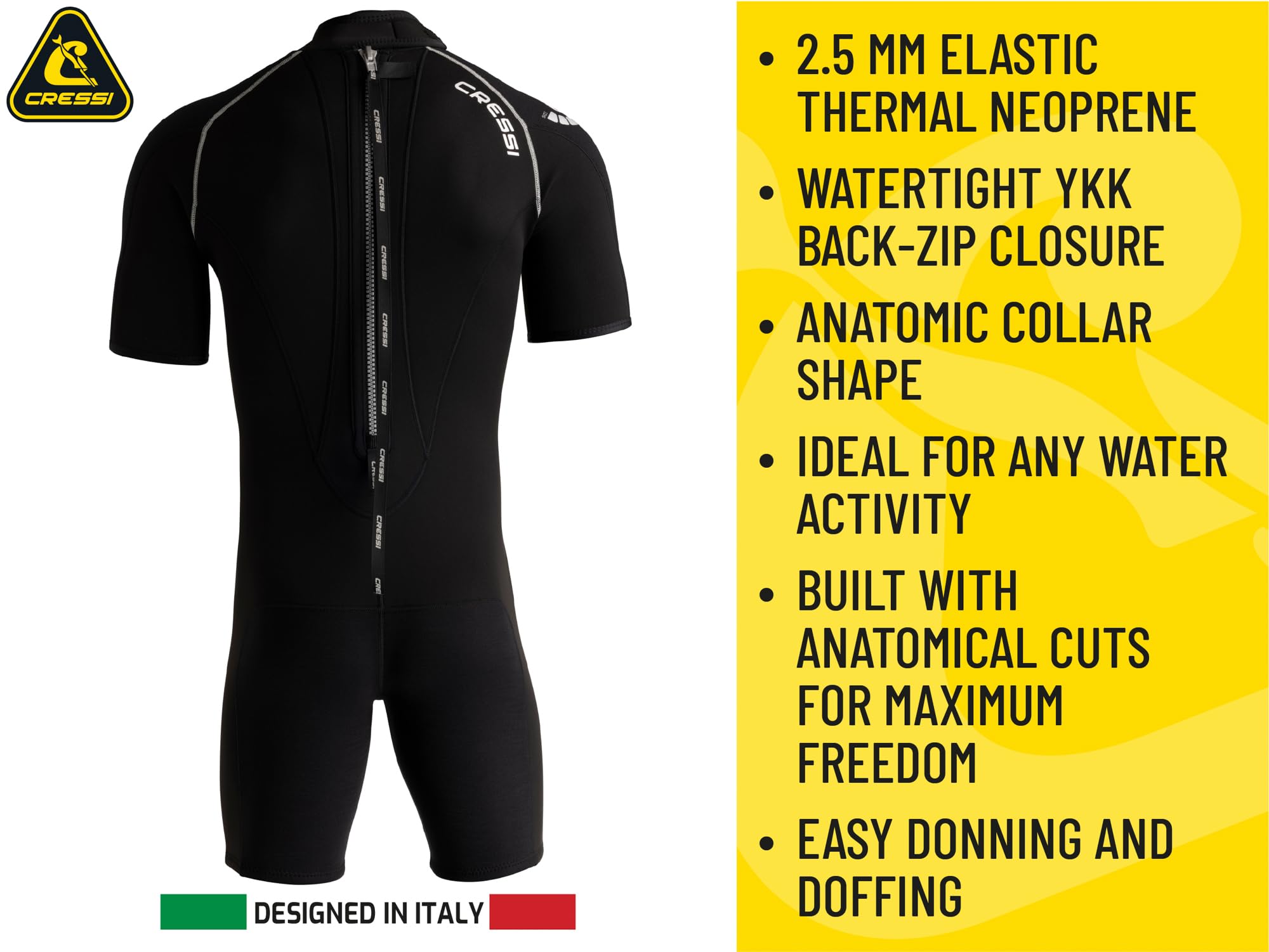 CRESSI Baula Trajes de Buceo Cortos, Women's, Negro/Amarillo, XL