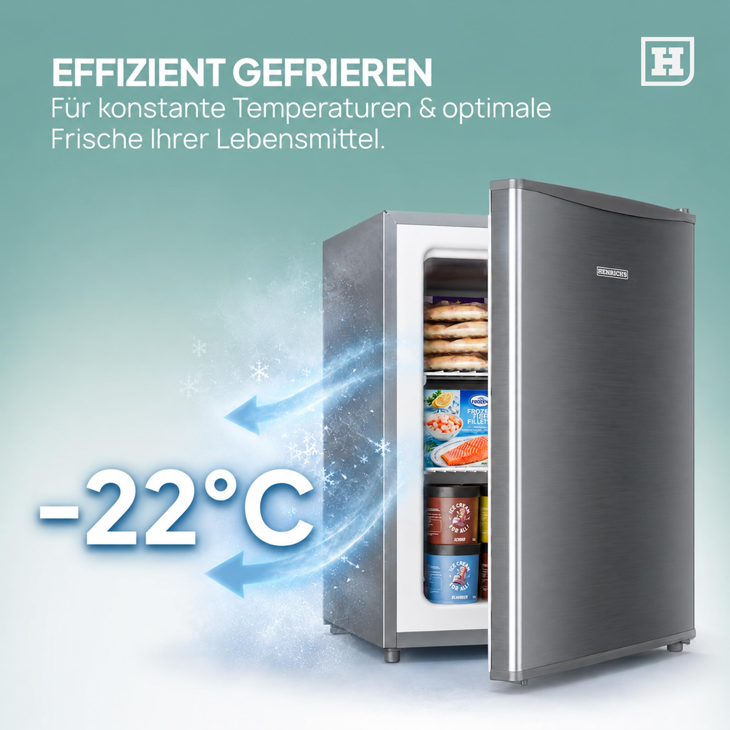 Heinrich’s Gefrierschrank bis -22°C Tiefkühlschrank 4-Sterne-Gefrierfach 40dB wechselbarer Türanschlag