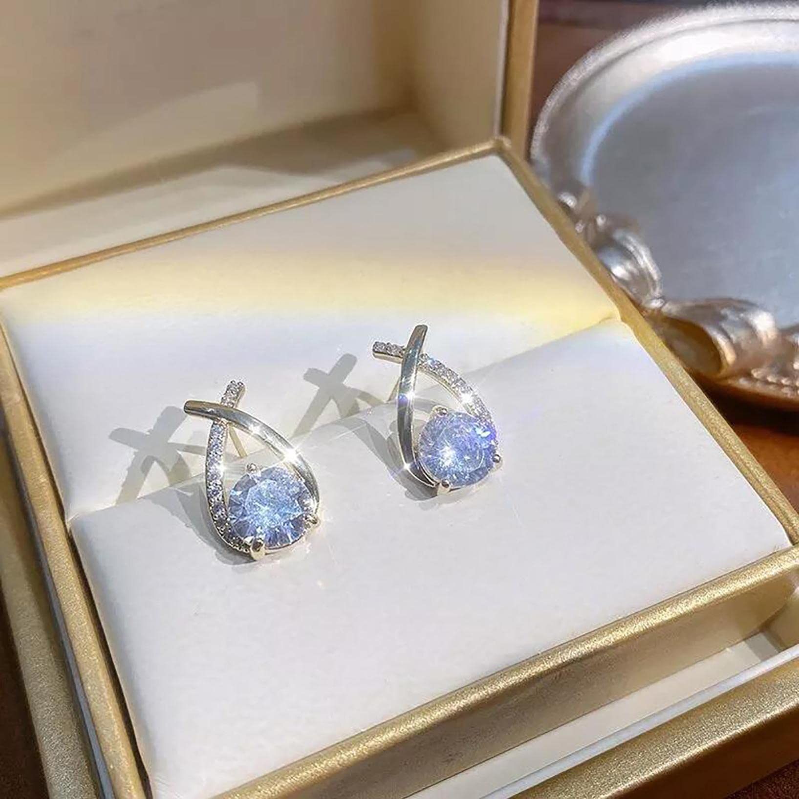 Crazypig Mermaid Tall Stud Earrings for Women, 925 Sterling Silver Stud Earrings, Cross Micro-Encrusted Zircon Earrings Earrings, Unique Design Can Highlight Your Appearance, Present for Girls/Women