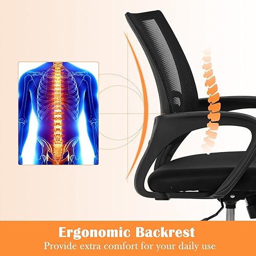 Miniatura 5 de Silla de malla para computadora, silla de oficina en casa, silla de escritorio ergonómica con soporte lumbar y reposabrazos, silla de trabajo