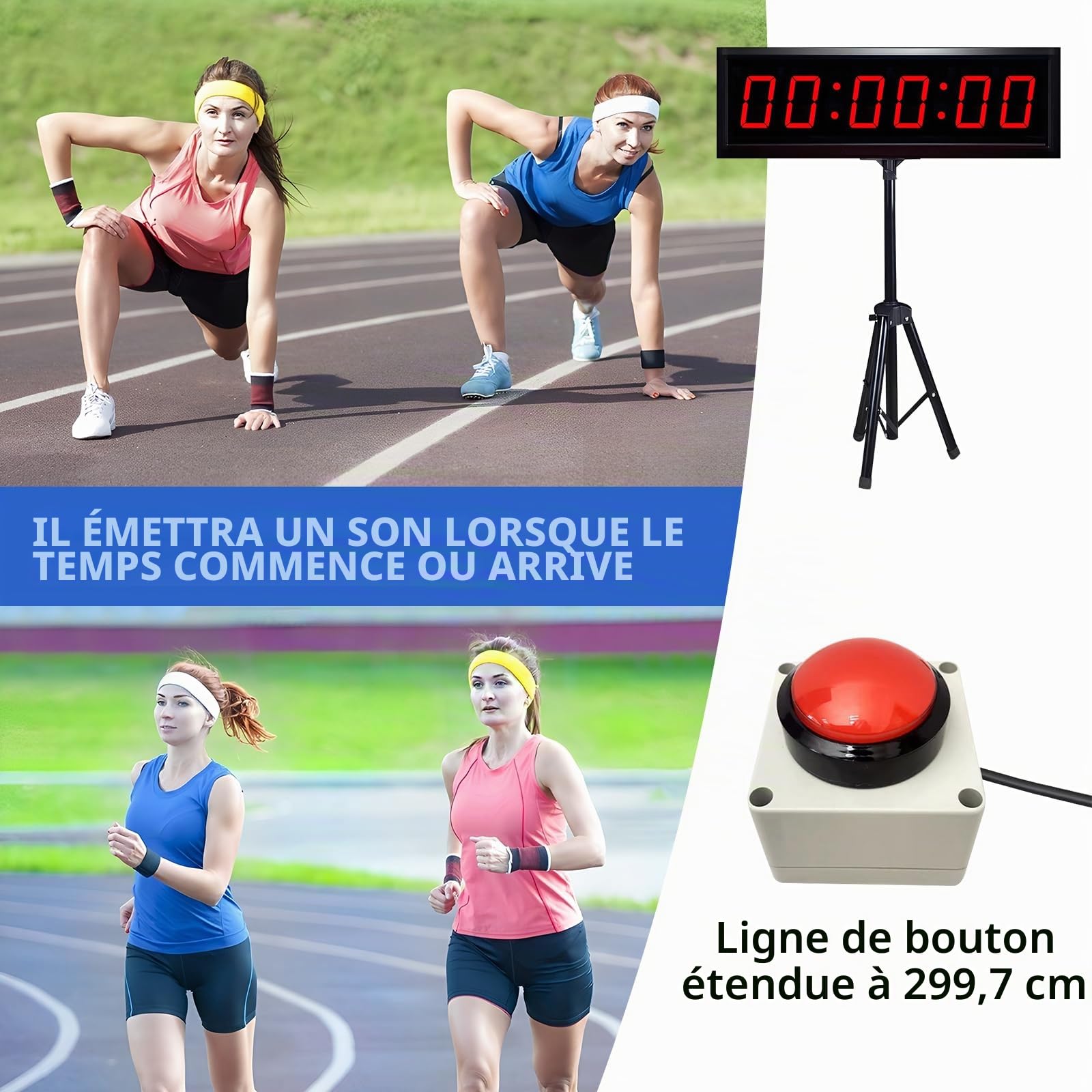 Compte à rebours - Minuteur de Gym de 2,3" - avec trépied | 6 fonctions de comptage à rebours - Télécommande - Chronomètre-Horloge numérique LED 12/24 h pour l'entraînement, le fitness