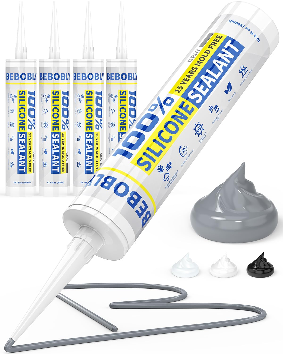 BeboBLY Silicone Caulk - 4 Pack, Waterproof Sealant -10