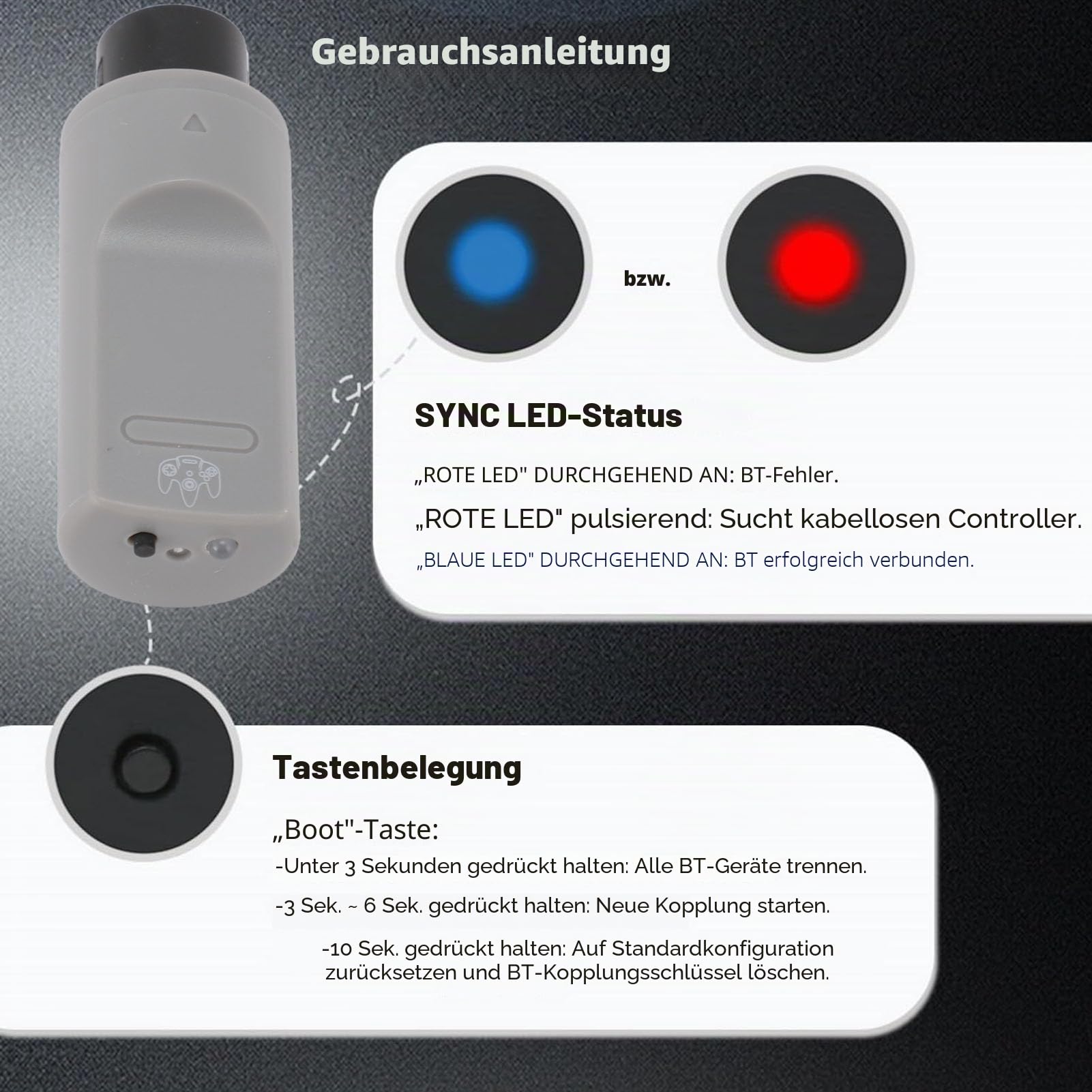 Bluetooth Controller Adapter für N64 Konsole, für für , für One S, für Series X S, für , für U Pro, für Pro, für Joycon, für für