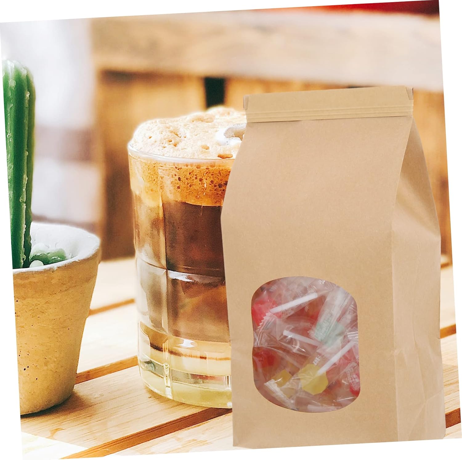 SECFOU 100pcs Holiday Cookie Bags Kraft Paper Bakery Bag Snack Packaging Treats Greaseproof Paper