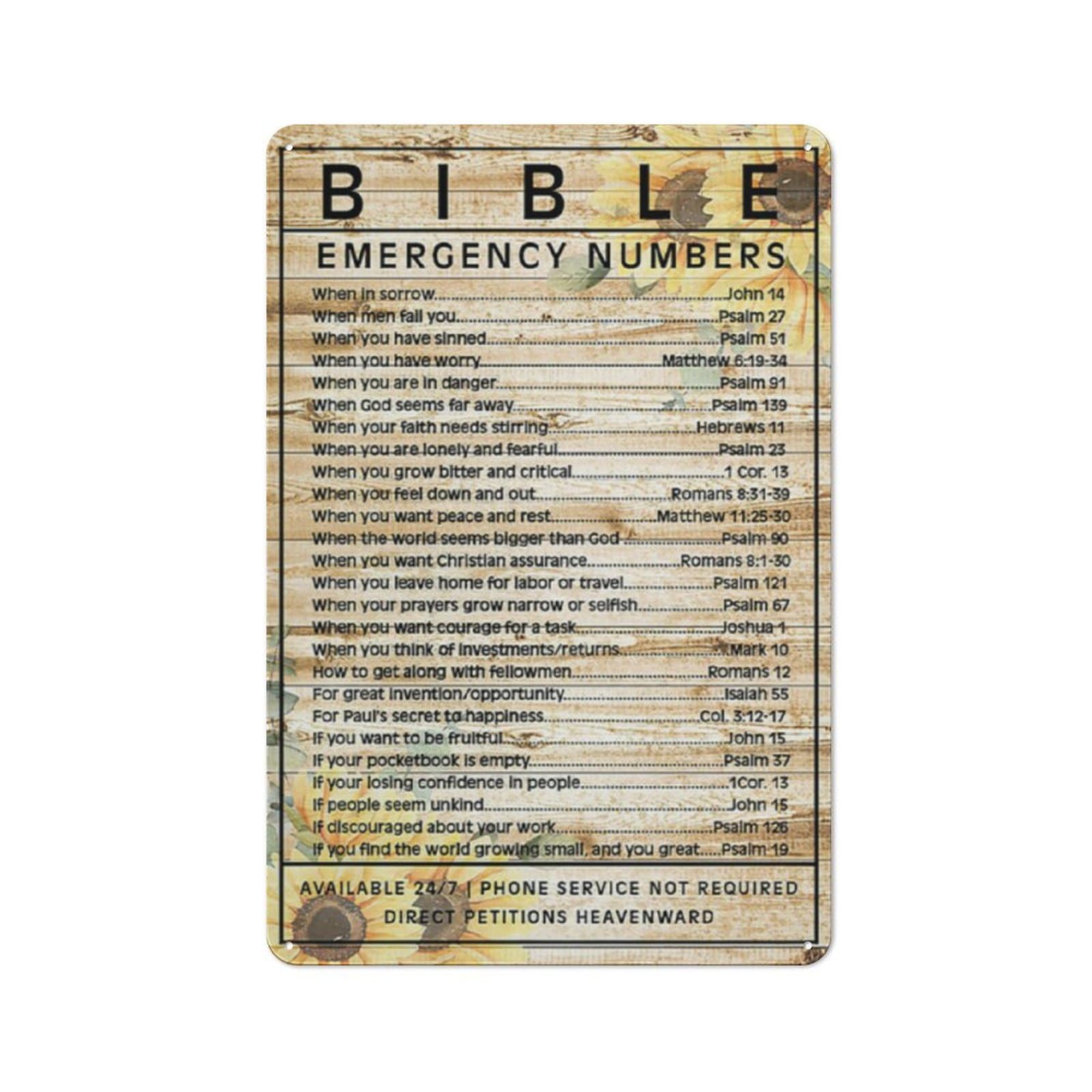 kisoyo Rustic Metal Tin Sign Bible Emergency Numbers Christian Wall Art Gift For Christmas Decor Son Of God Novelty Iron Printing Metal Art Bar Pub Man Cave Decor Poster 8x12 Inch