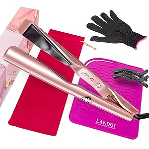 LANDOT 2-in-1 Flat Iron Curling Iron: Twist Ceramic Hair Straightener and Curler for Curl Wave Straighten - 30s Heat-Up 12 Temp Settings for All Hair Types - Less Frizz & More Shine