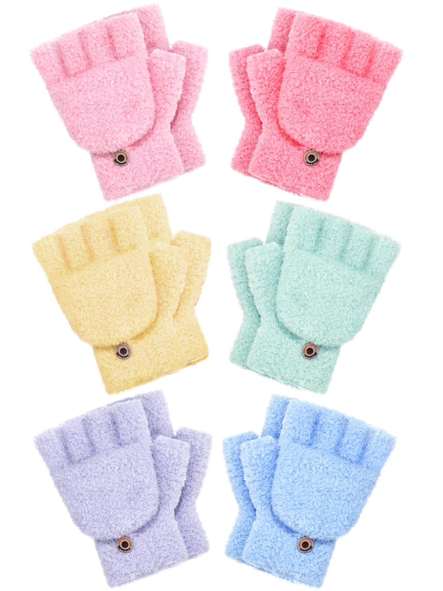 Geyoga 6 Pairs Kids Fingerless Gloves