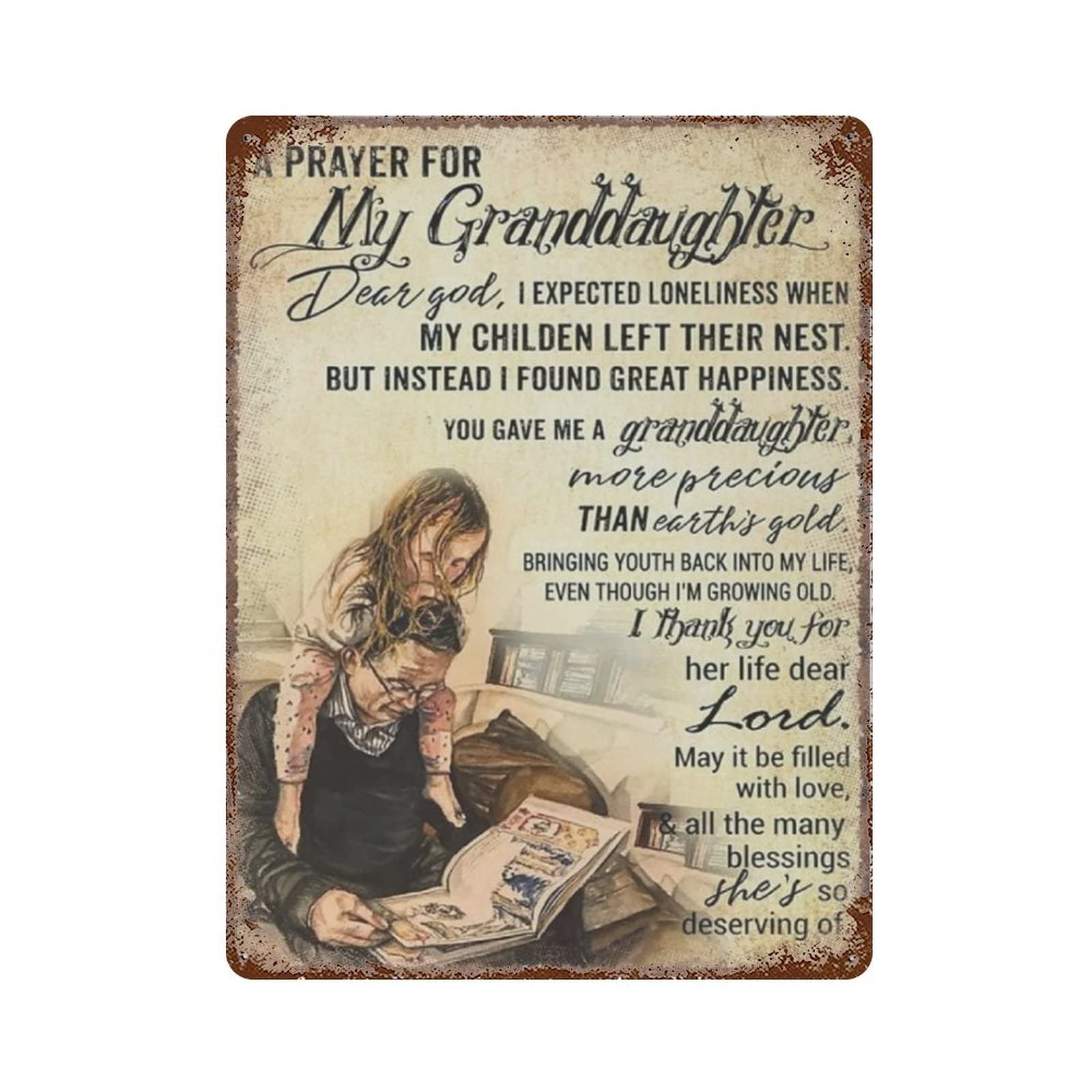AOOEDM A Prayer For My Granddaugter Vintage Metal Sign Tin Sign for Home Bar Pub Kitchen Man Cave Tin Sign Wall Decor Poster Wall Plaque