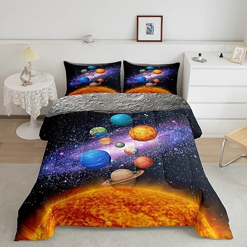Miniatura 1 de Erosebridal Juego de edredón Universe Galaxy para niñas y niños, juego de ropa de cama de galaxia para adolescentes, planeta Tierra, estrellas,