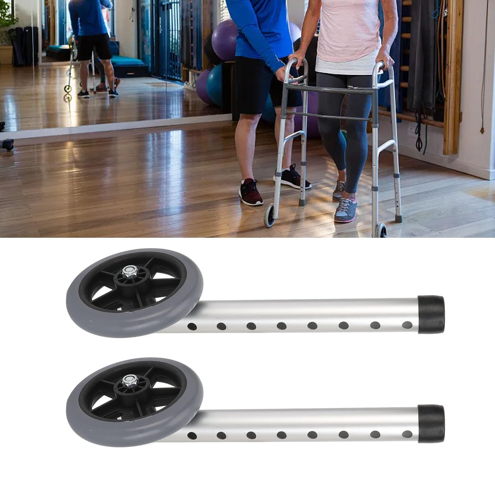 2 Ruedas para Andador, Accesorios de Repuesto para Andador, Ruedas Ajustables de Repuesto para Personas Mayores con Discapacidad, Patas de Aleación de Aluminio