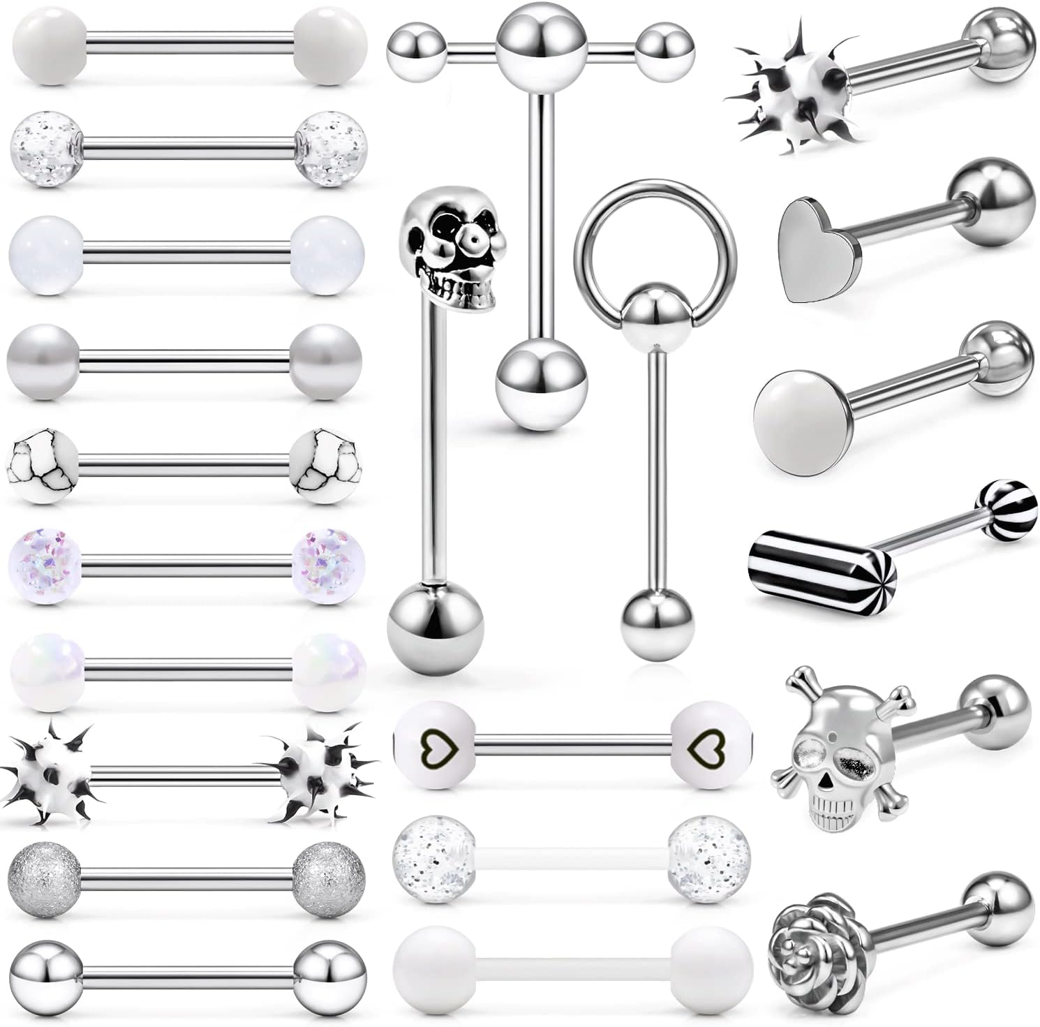 14g Metal Plastic Tongue Rings Piercing Jewelry for Women Men Surgical Steel