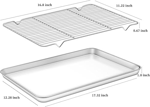 Miniatura 2 de Deedro Juego de bandejas para hornear con estante 2 hojas + 2 estantes, medias hojas de acero inoxidable para hornear bandeja para hornear con