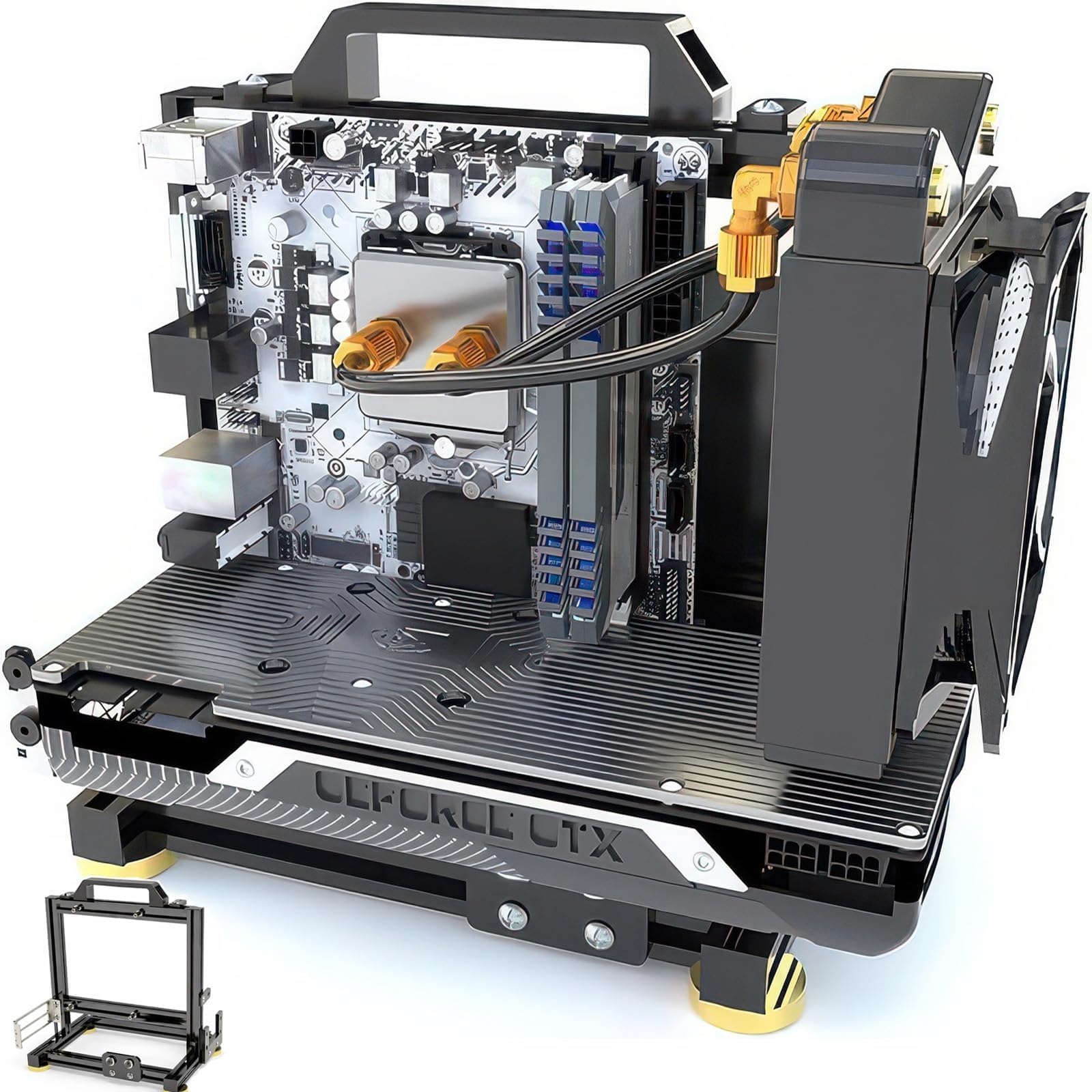 オープンフレーム ITX対応|アルミ合金製 オープンPCケース 2020欧州規格アルミ型材採用 DIY向けフレーム 放熱性重視 ブラック