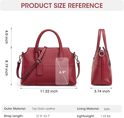 Miniatura 3 de Kattee - Bolsos de piel auténtica para mujer bolsos de mano suaves para mujer Beige, Marrón, Rosa, Rojo