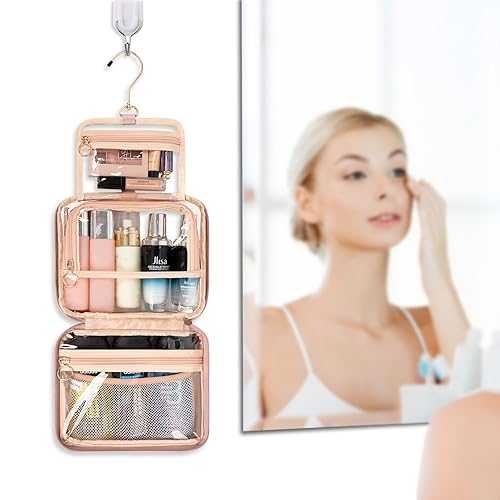 Miniatura 6 de CUBETASTIC Bolsa de maquillaje transparente para mujer, estuche organizador de cosméticos transparente para viajes, neceser colgante para artículos