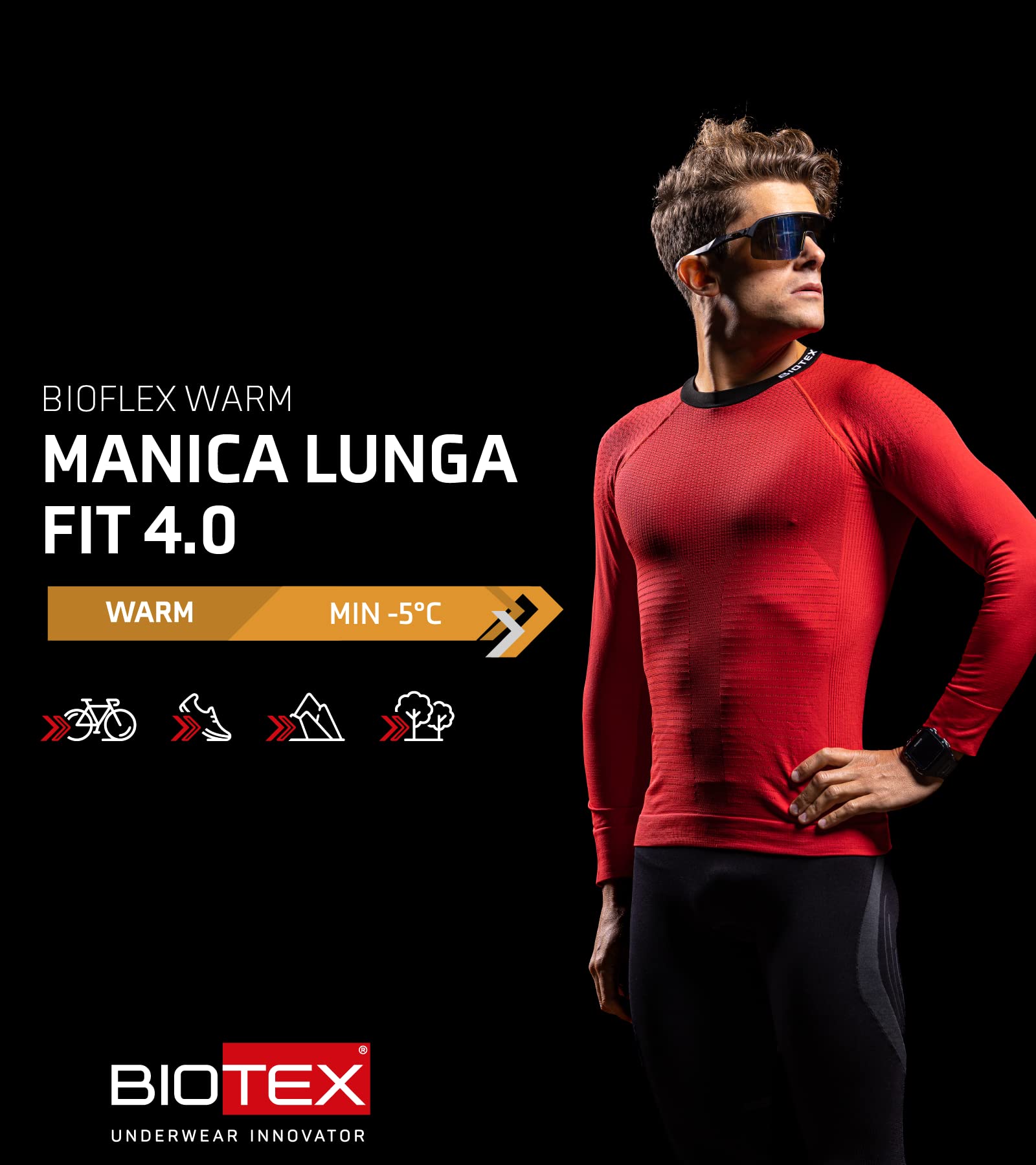 BIOTEX Maglia a Manica Lunga Fit 4.0 per Ciclismo e Running, Intimo Tecnico Sportivo, Termoregolatore Naturale