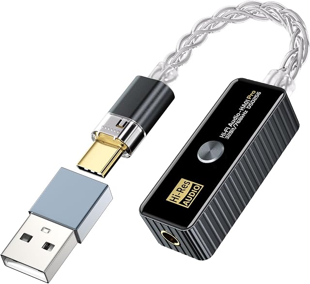 Daakro Amplificateur d'écouteur - USB C à 3.5mm HiFi Adaptateur audio 32bit/768KHz,Plug et Play Hi-res Audio Amp, Portable DAC & Amplificateur casque compatible avec Android/iOS/Windows/Mac System