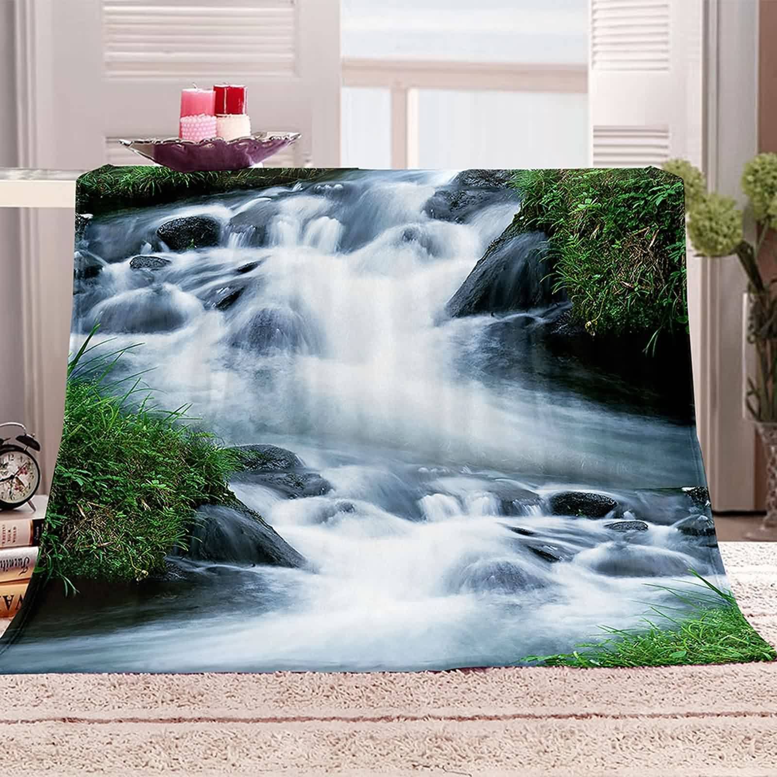 Manta Sofá Forro Polar, Manta Sofa 150x200 Franela Blanco Negro Verde Arroyos de Piedra Blanket Couch Cama Suave Calentita Regalo