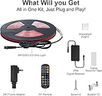 Vista 8 de 20FT COB RGB+IC LED Strip Lights, IP67 Outdoor 24V RGB LED Lights for Bedroom with RF Remote Smart App Control Music Sync Color Changing for Garden