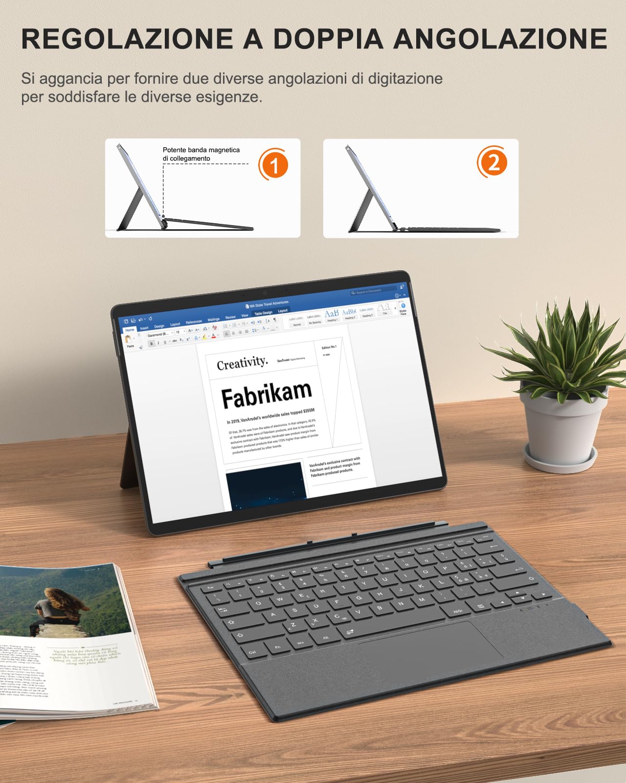 MoKo Teclado Bluetooth Español Ñ Solo para Surface Pro 7+/6+/5+/4+/3+, QWERTY Inalámbrico con Panel Táctil y Batería Recargable