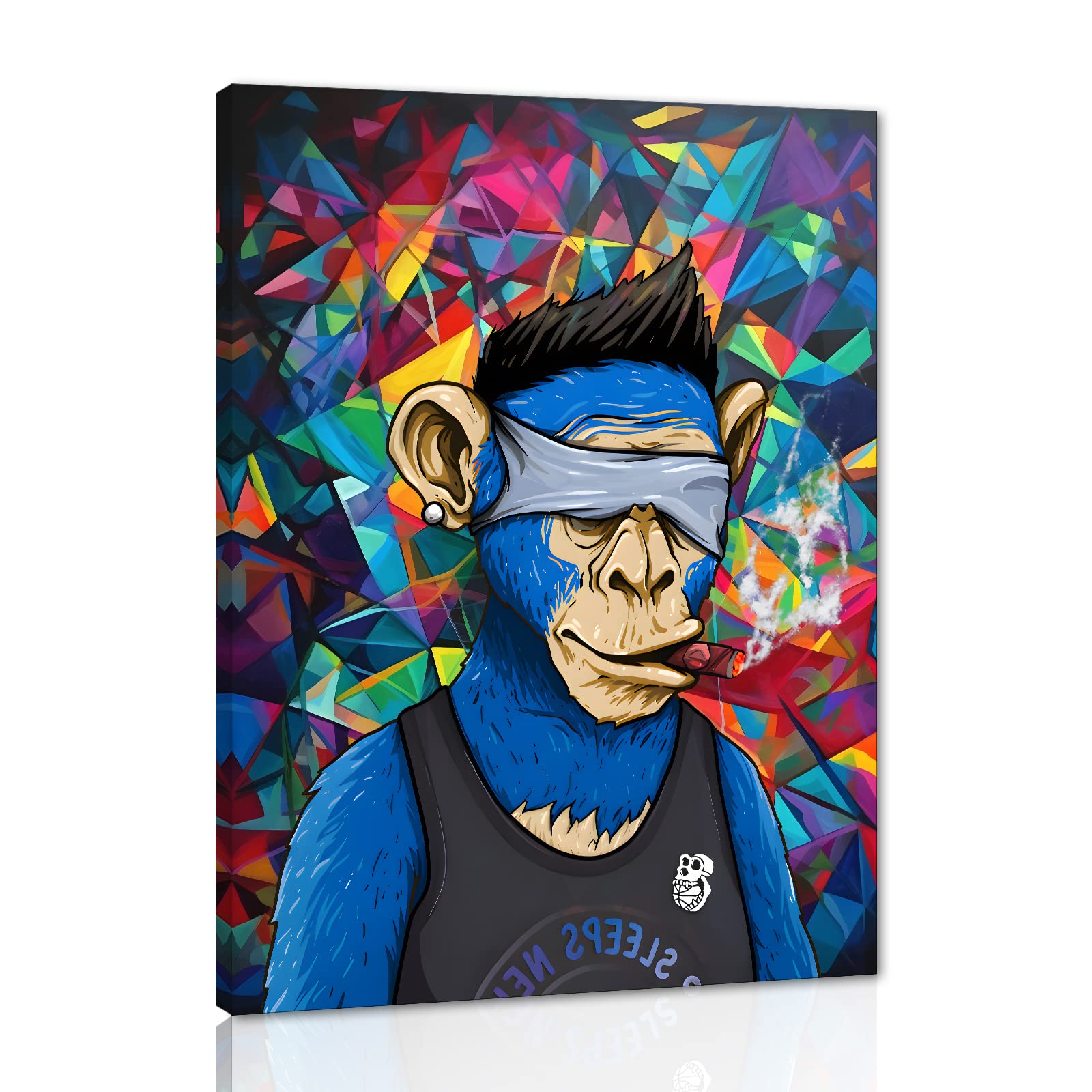 Amazon.com: 塗鴉牆藝術時尚猴子圖片牆壁裝飾NFT 風格海報塗鴉背景海報藍猴子吸煙雪茄畫畫布印刷品藝術木製裱框可懸掛- 18 x 24