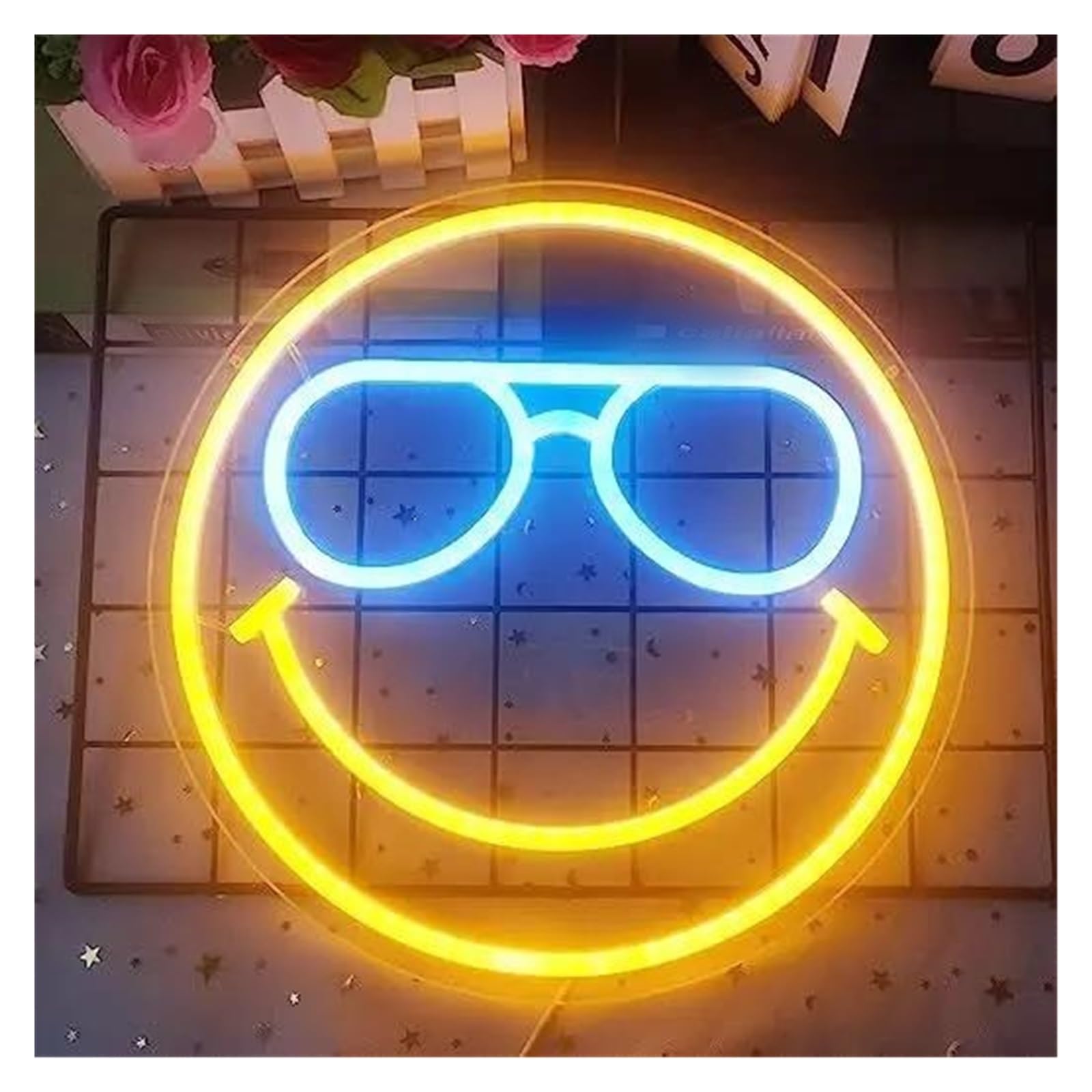 RONGCH Hanging Art Signs Neon Dimmable Smiley Face for Wall Decoration Bedroom Children's Room Suitable Holiday Party 35cm(F)