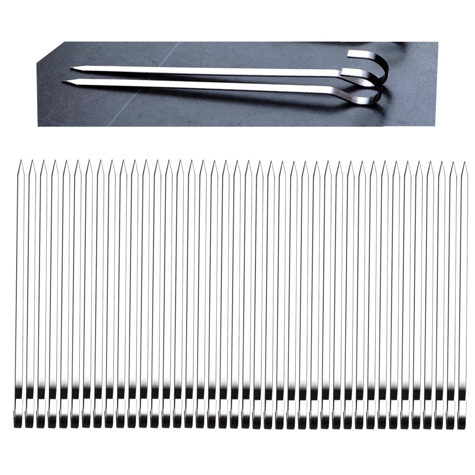 40PCS Kabob Skewers Flat Metal BBQ Barbecue Skewer 7
