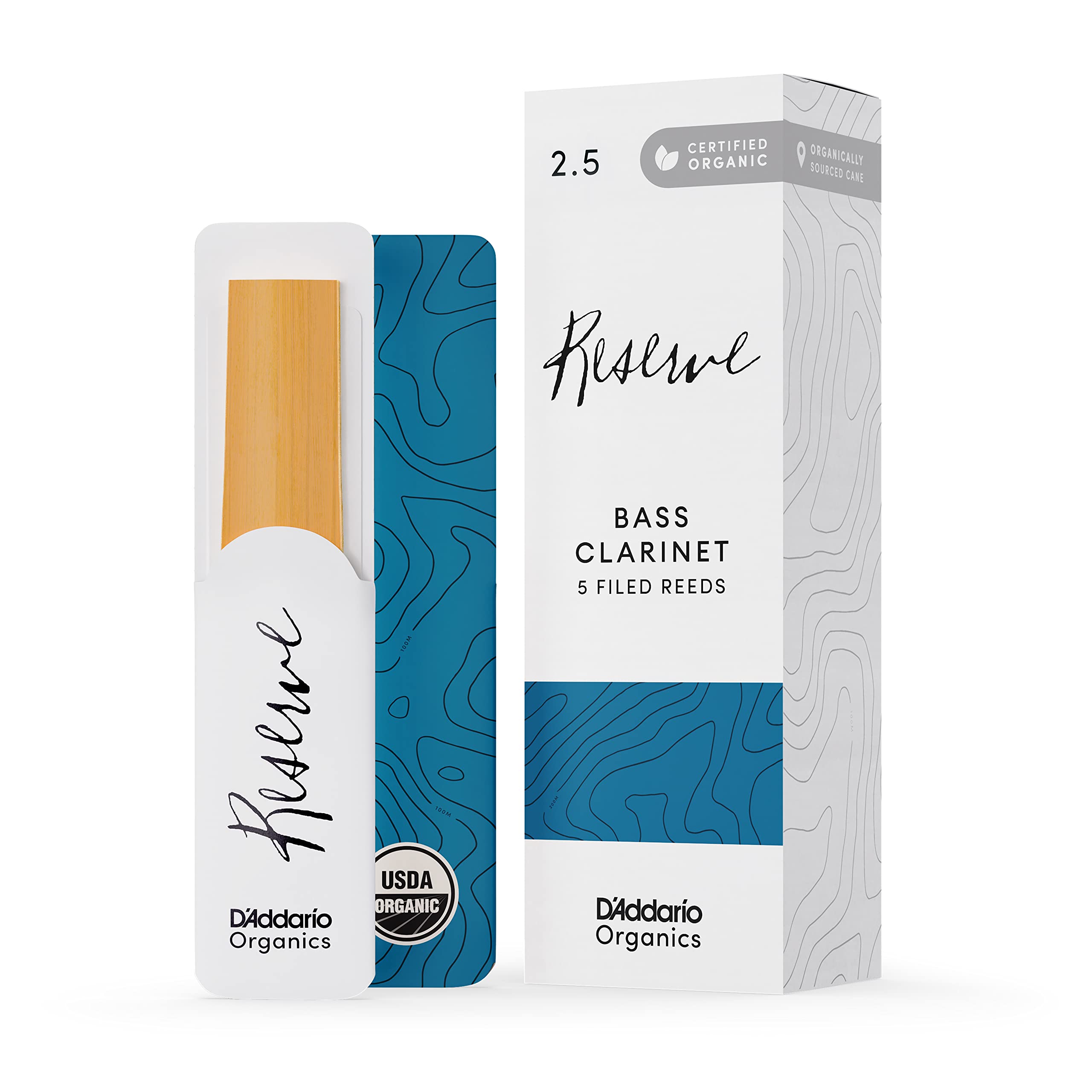 D'Addario Orgánico Reserve Bass Cañas para Clarinete - Cañas Clarinete - La Primera y única Caña Ecológica - 2.5 Fuerza, 10 Paquete