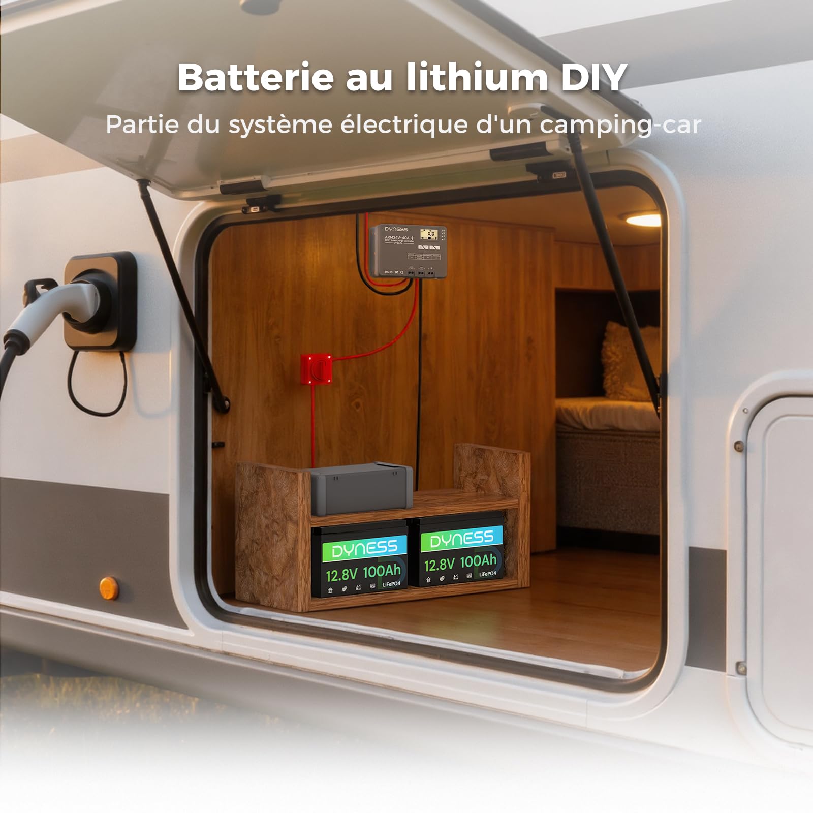 Dyness Batterie Lithium 12V 100 Ah LiFePO4 avec Protection 100A BMS, Batterie Lithium Camping-Car pour kit Panneau Solaire, Caravane, Alimentation de Secours