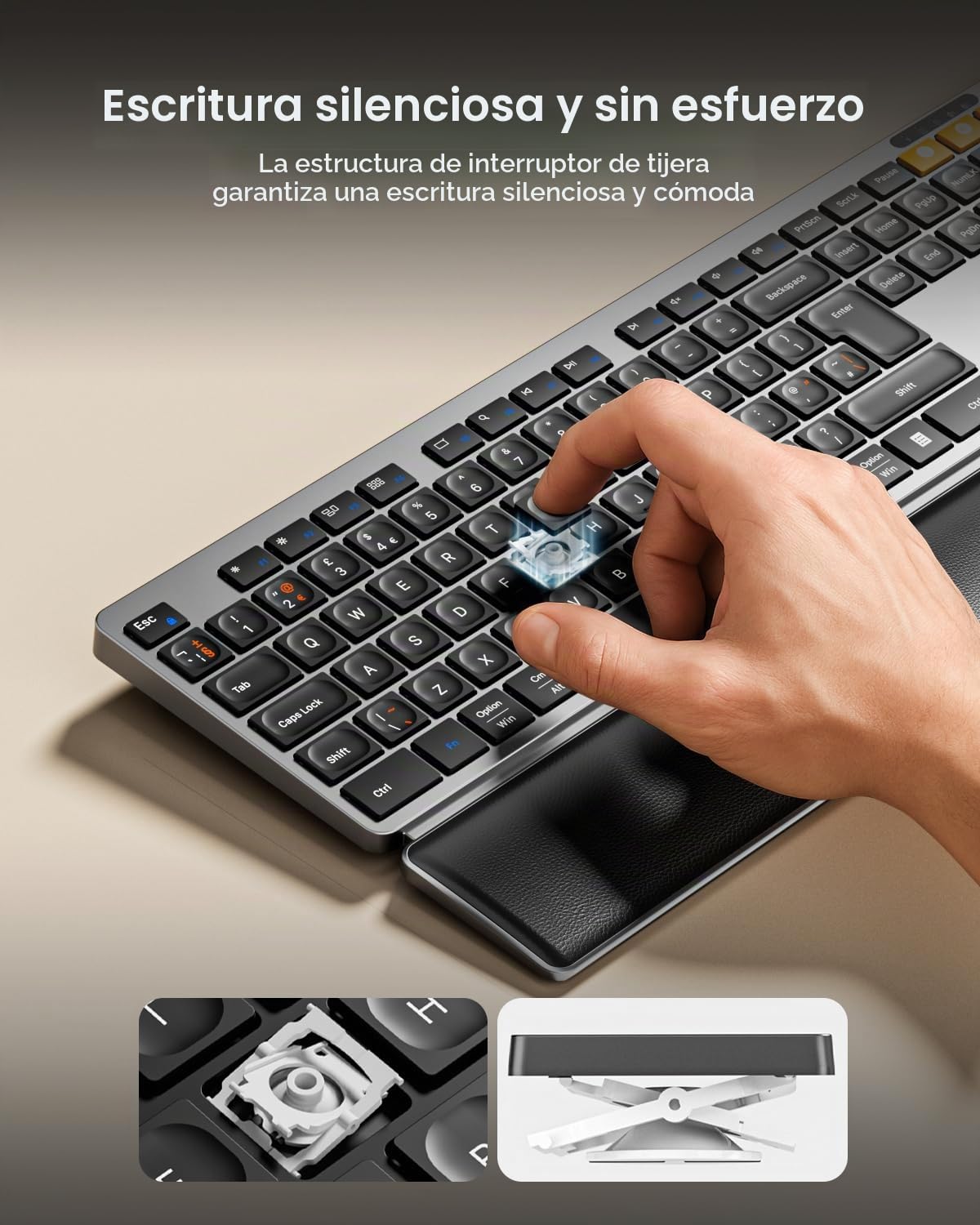ProtoArc Teclado y mouse inalámbricos Bluetooth, teclado KM60 de tamaño completo con reposamuñecas, recargable, 2.4 GHz + Bluetooth dual, para laptop, PC, Mac, Windows, diseño QWERTY UK, gris espacial