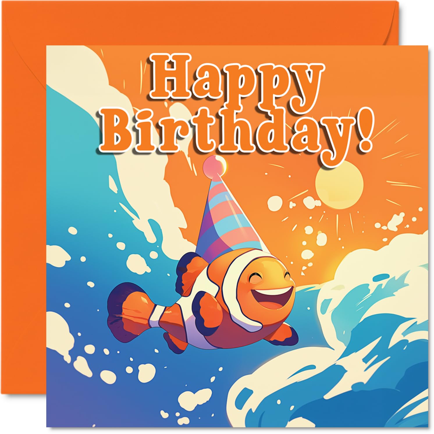 Clownfish Birthday Cards - Sealife Party - Happy Birthday Card for Son Daughter Brother Sister Grandson Granddaughter Niece Nephew Cousin, 145mm Bday Greeting Cards