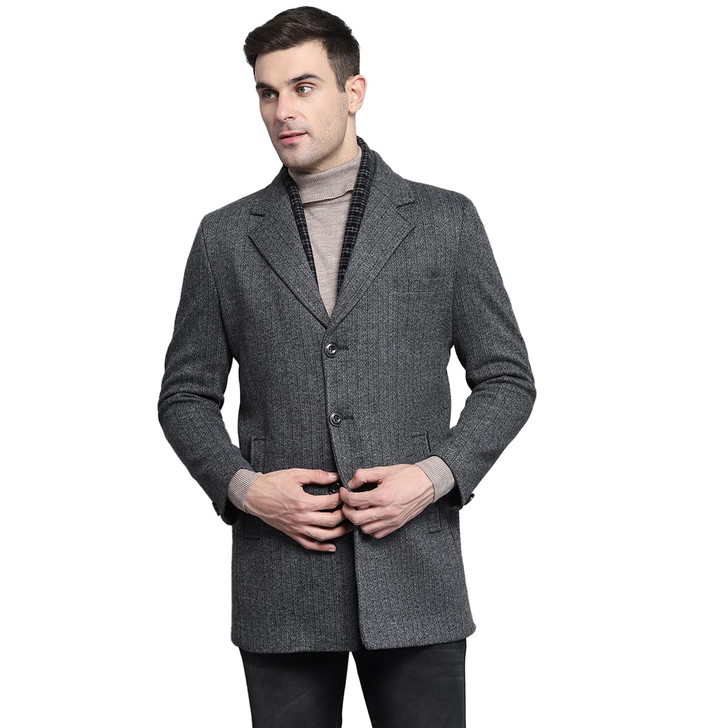 monte carlo Mens Solid Grey Notch Lapel Full Sleeves Coat-picture-27