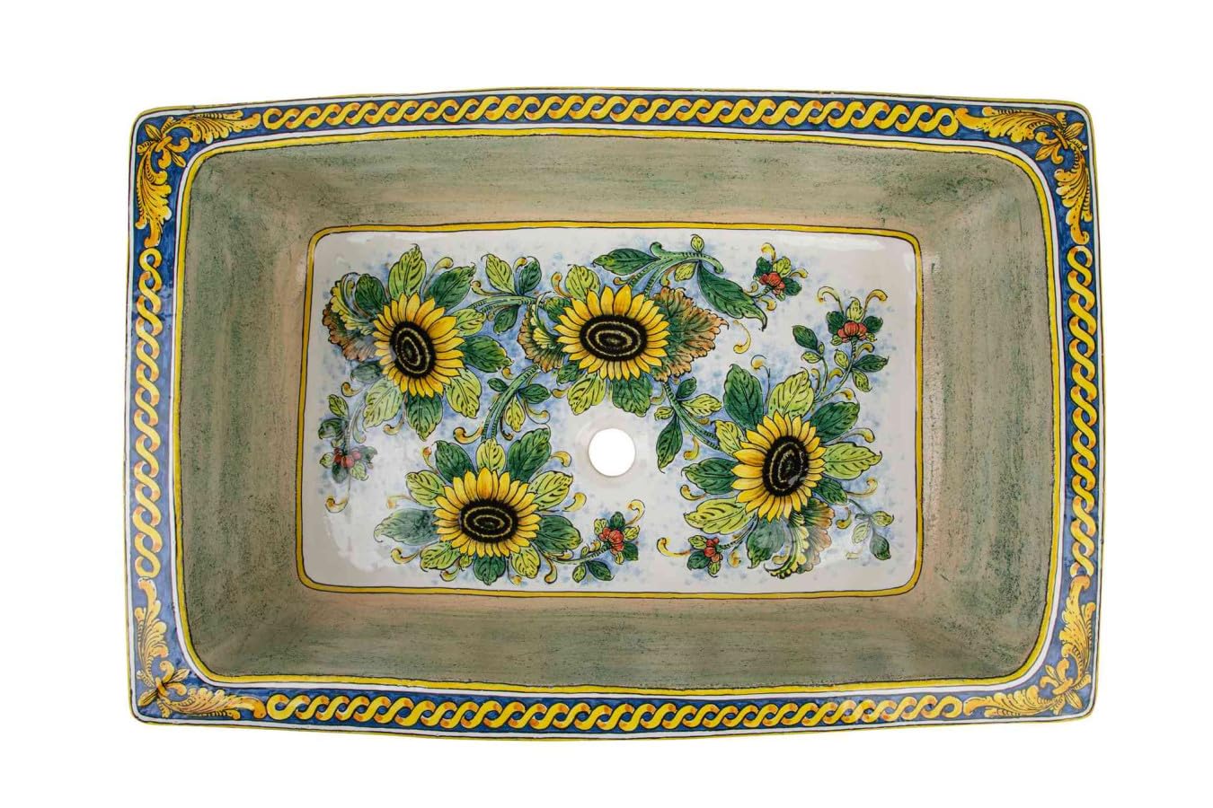 Fregadero de cocina de cerámica siciliana de Italia Radura di girasoli – Fregadero de cocina rectangular empotrado, fregadero de cocina italiano en cerámica siciliana de colores | Fregadero italiano