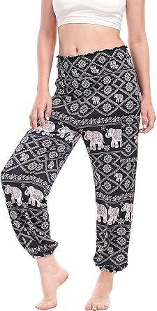 Boho Pants for Women Stretchy Wide Leg Hippie Harem Pants Lounge Casual Bohemian High Waist Palazzo Yoga Pants