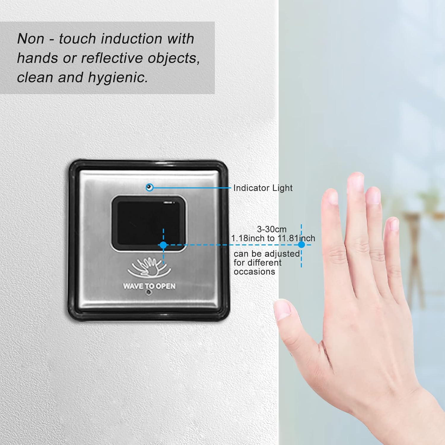 Olideauto Smart WiFi Hand Free Wave Sensor,Wireless Touchless Wave 5.12'' Square Single Panel Olide-512 with Smart WiFi Built-in Receiver Olide-510FW